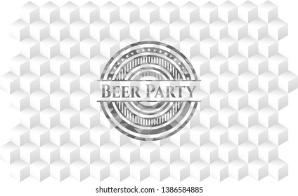 Beer Party retro style grey emblem with geometric cube white background