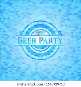 Beer Party sky blue emblem with triangle mosaic background