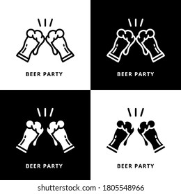 Beer Party Vector Illustration. Drink Alcohol Cheers Logo Icon Design Line And Glyph Style