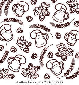 Beer pattern background set. Collection icon beer. Vector