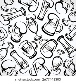 Beer pattern background set. Collection icon beer. Vector