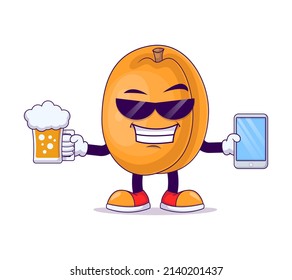 with beer peach cartoon mascot character vector illustration design