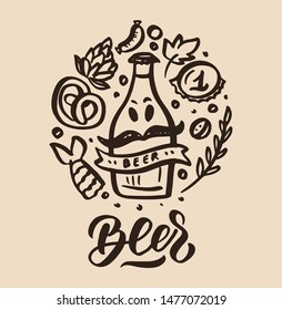 Beer phrases "" hand drawn lettering composition and clipart element for logos, posters, templates, postcard, banner, etc. Print on cup, bag, shirt, package, balloon. Typography poster EPS 10. 