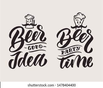 Beer phrases hand drawn lettering composition and clipart element for logos, posters, templates, postcard, banner, etc. Print on cup, bag, shirt, package, balloon. Oktoberfest poster EPS 10. 