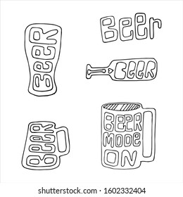 Beer phrases hand drawn lettering composition and clipart element for logos, posters, templates, postcard, banner, etc. Print on cup, bag, shirt, package, balloon.Beer logo - vector illustration.