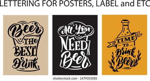 Beer phrases set hand drawn lettering composition and clipart element for logos, posters, templates, postcard, banner, etc. Print on cup, bag, shirt, package, balloon. Oktoberfest poster EPS 10. 