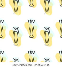 Beer in pilsner glass vector seamless pattern. Line art upon abstract shapes.