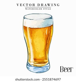 Cerveja em Pilsner Weizen Vidro Vintage Watercolor estilo Stock vetor