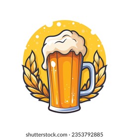 Beer pint emblem design on the background of wheat wreath.