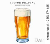 Beer in Pint Glass Vintage Watercolor style Stock vector