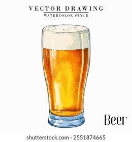 Beer in Pint Glass Vintage Watercolor style Stock vector