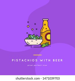 Beer and Pistachios Fast Food Line Icons in two style variations. Isolated object of pub and bar icon. Set of pub and interior