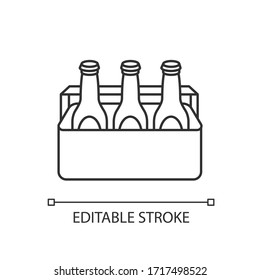 Beer Pixel Perfect Linear Icon. Alcoholic Beverage In Cooler. Booze In Package. Drinks In Box. Thin Line Customizable Illustration. Contour Symbol. Vector Isolated Outline Drawing. Editable Stroke