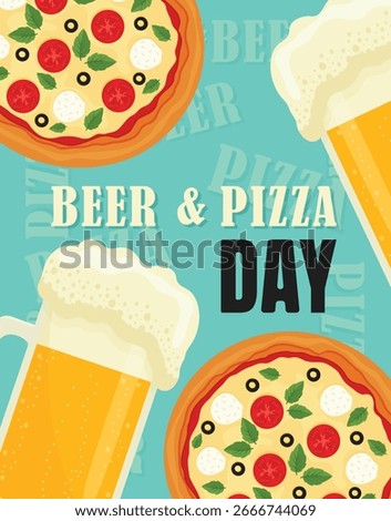 Beer and Pizza Day poster flat vector illustration.