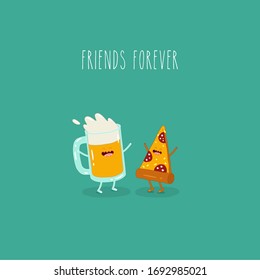 amigos de la pizza de cerveza para siempre. Gráficos vectoriales.