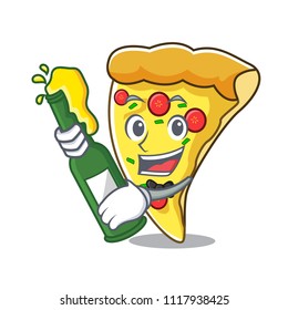 With beer pizza slice mascot cartoon