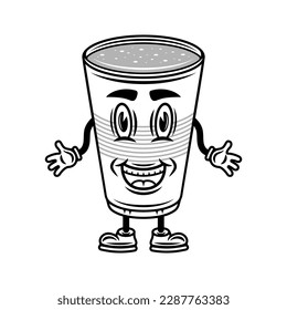 Bierbecher-Plastik-Tasse lächelnden Cartoon-Charakter mit Händen und Beinen Vektorgrafik im einfarbigen Vintage-Stil einzeln auf weißem Hintergrund