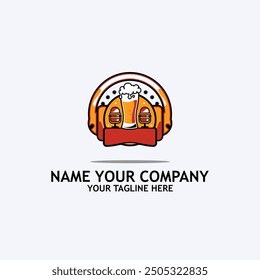 beer podcast  with headphone earphone logo icon emblem