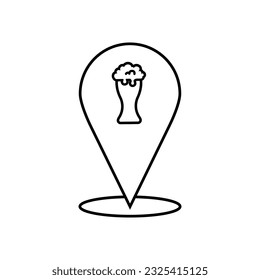 Elemento de diseño del logotipo del icono de punto de cerveza. Barra de cerveza en el icono de marcador de ubicación. Ilustración vectorial en estilo doodle
