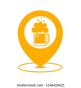 Beer point icon. Pub location. Isolated vector illustration on white background.