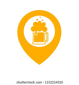 Beer point icon. Pub location. Isolated vector illustration on white background.
