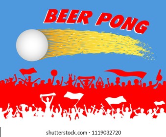 Beer pong ball and supporters silhouettes. All the objects are in different layers and the text types do not need any font. 
