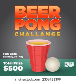 beer pong challange social media template. vector illustration poster template