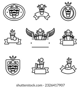 Beer pong collection labels and elements set. Vector