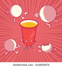 Beer pong cup character vector illustration. Game, drink, team design concept