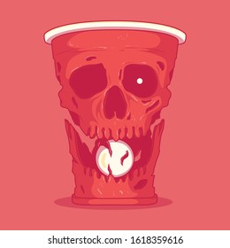 Beer pong cup Skull vector illustration. Game, drink, team design concept