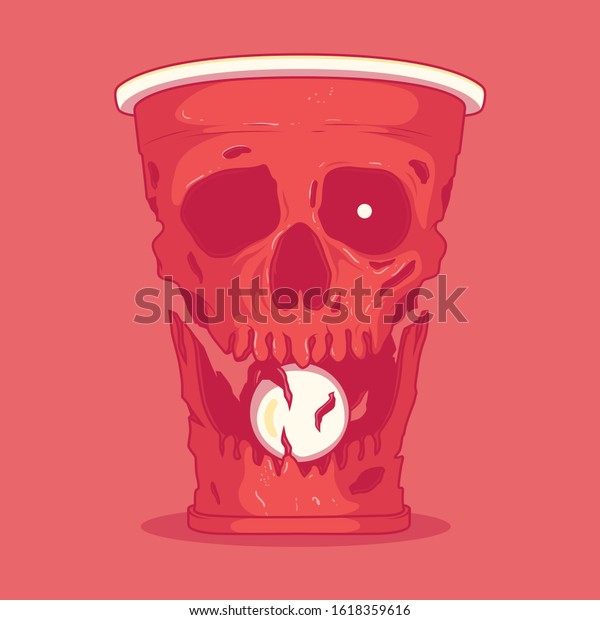 Beer Pong Cup Skull Vector Illustration vector de stock (libre de
