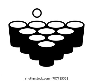 Beer pong or drinking game with cups with ball flat vector icon for apps and websites