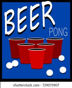 beer pong game design with cups and balls
