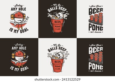 Beer pong game prints, craft beer mug with foam and skull or skeleton