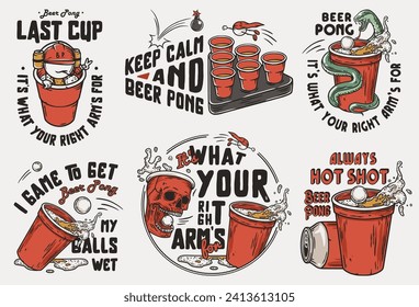 Beer pong game prints, craft beer mug with skull and snake and foam