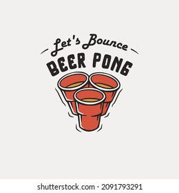 Beer pong game. T-shirt print with beer cups for design competition or tournament in bar. Alcohol sport with throw and drink. College challenge with booze