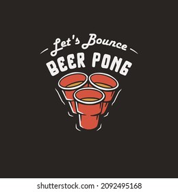 Beer pong game. T-shirt print with beer cups for design competition or tournament in bar. Alcohol sport with throw and drink. College challenge with booze