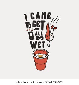 Beer pong game. T-shirt print with beer flying ball man for design competition or tournament in bar. Alcohol sport with throw and drink. College challenge with booze