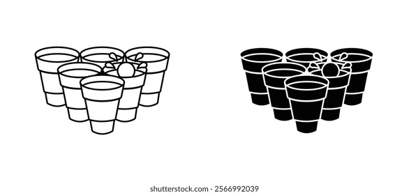 Beer pong icons in outline and fill. vector illustration for ui.