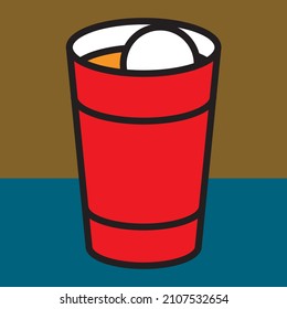 Beer pong illustration of a ping pong ball, party cup