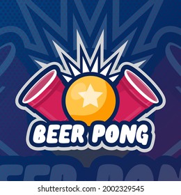 Beer pong party logo or game label. Vector illustration