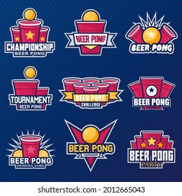 Beer pong party logo or game label. Vector illustration