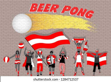 Beer pong party supporters in front of brick wall graffiti. All the objects are in different layers and the text types do not need any font. 