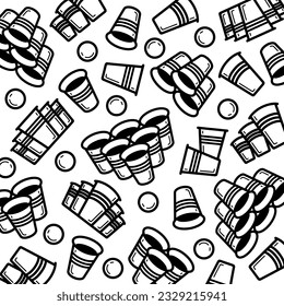 Beer pong pattern background set. Collection icon beer pong. Vector