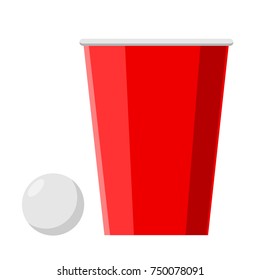 beer pong with red cup. Isolated Vector Illustration