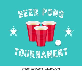 Beer Pong Tournament flyer as red cups and ping pong ball