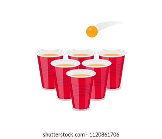 Beer Pong Tournament flyer as red cups and ping pong ball