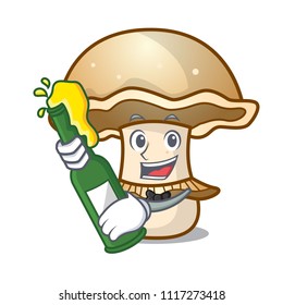 With beer portobello mushroom mascot cartoon