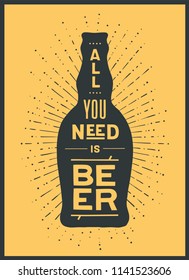 Bier. Poster oder Banner mit Bierflasche, Text zu Bier oder nicht zu Bier und Vintage Sonne Strahlen Sonnenbrand. Farbiges Grafikdesign für Druck, Web. Poster für Bar, Pub, Restaurant. Vektorillustration-Illustration