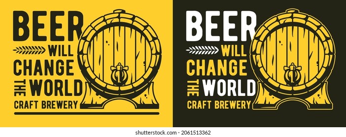 Beer poster with barrel for bar. Bar poster with advertising quote of craft beer for design of pab or brewery